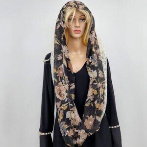 Womens Stylish Lace Floral Print Infinity Hobo Scarf